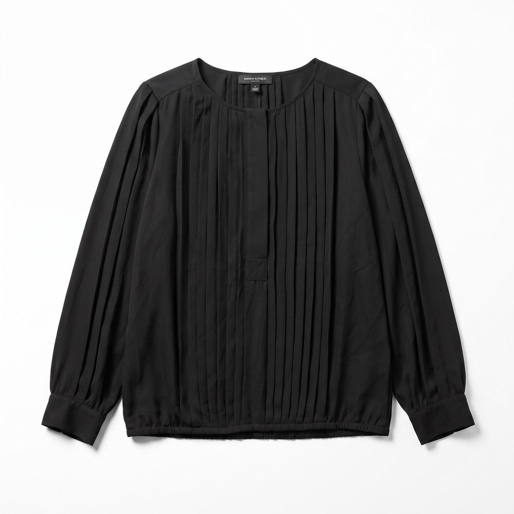 Banana Republic L Black Pleated Long Sleeve Blouse Womens Casual Preppy